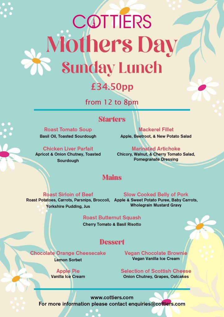 Cottier's Attic Mother's Day Sunday Lunch Menu